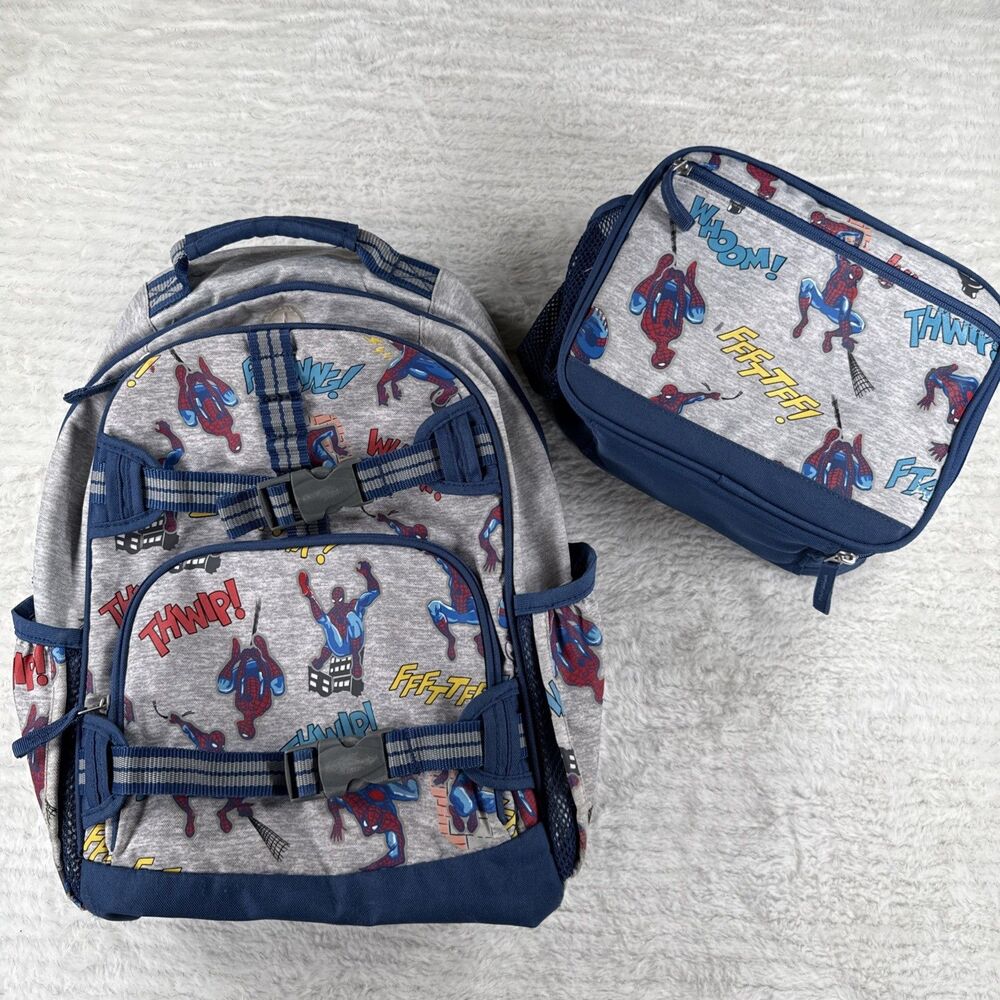 Pottery Barn Kids Spiderman Backpack and Matching Lunch Box Set Marvel Comics